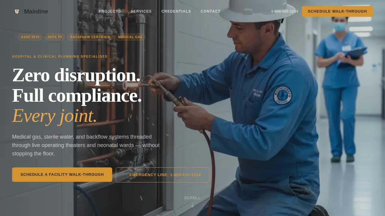 Mainline — Specialist Healthcare Plumbing Landing Page Template
