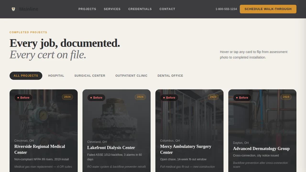 Mainline — Specialist Healthcare Plumbing Landing Page Template