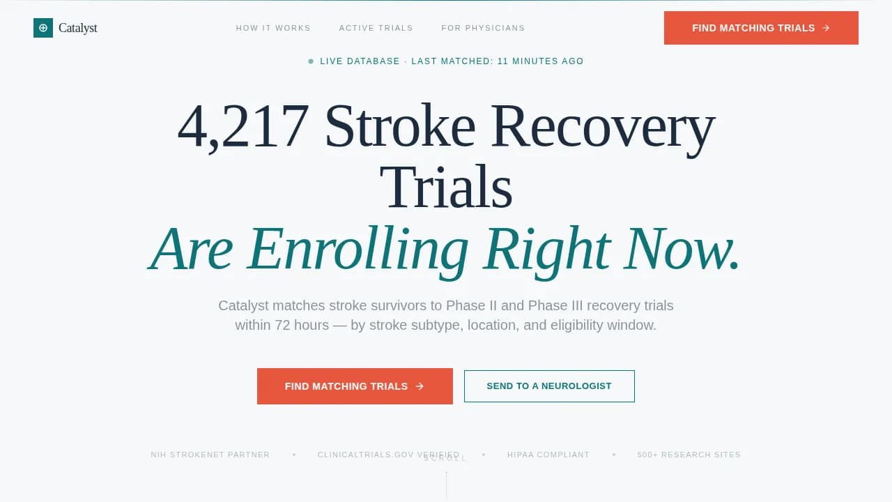 Recover — Clinical Stroke Recovery Trial Matching Landing Page Template