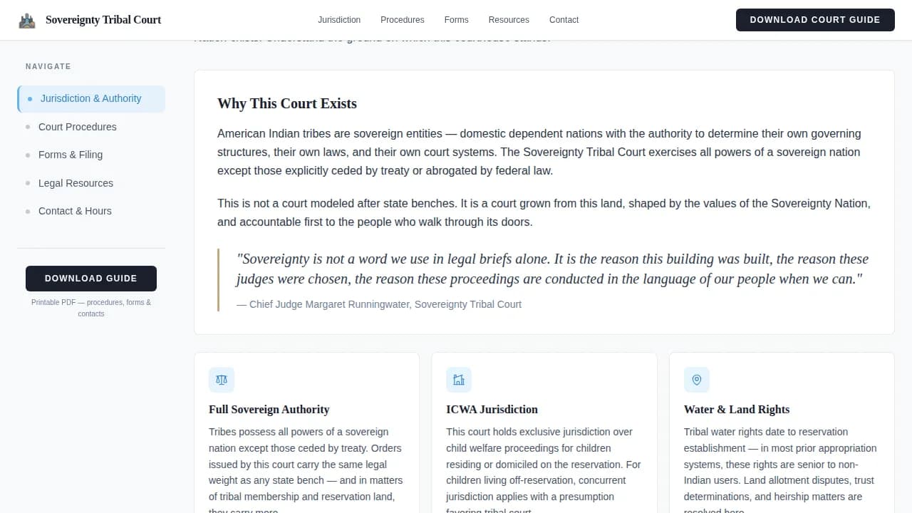 Justice — Tribal Court Landing Page Template