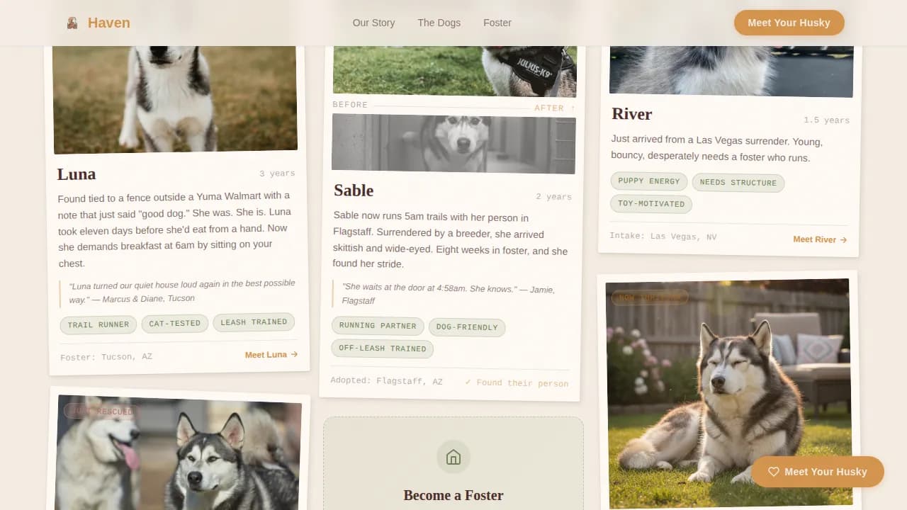 Rescue — Heartfelt Husky Adoption Landing Page Template