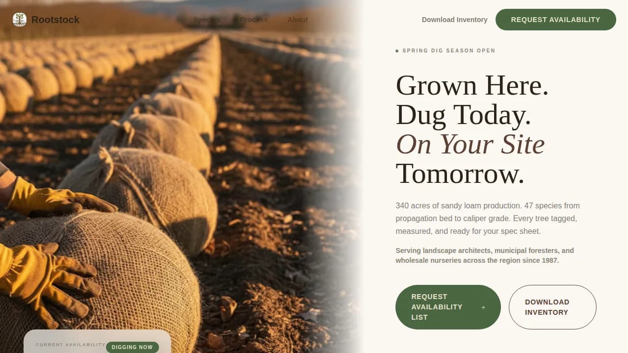 Rootstock - Agrarian Tree Farm Landing Page Template