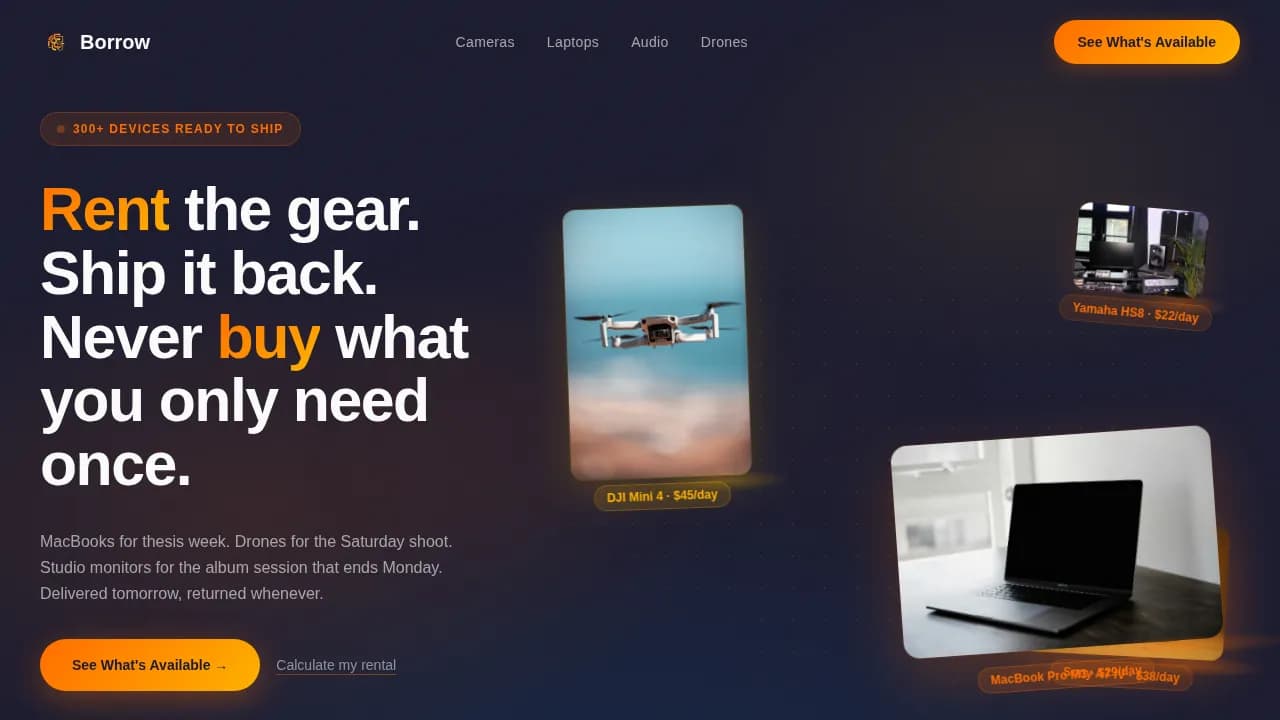 Borrow - Curated Device Rental Landing Page Template
