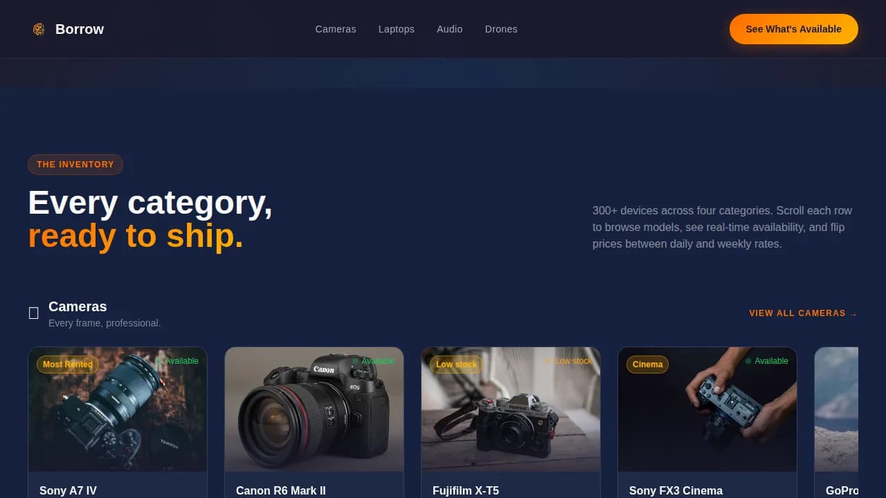 Borrow - Curated Device Rental Landing Page Template
