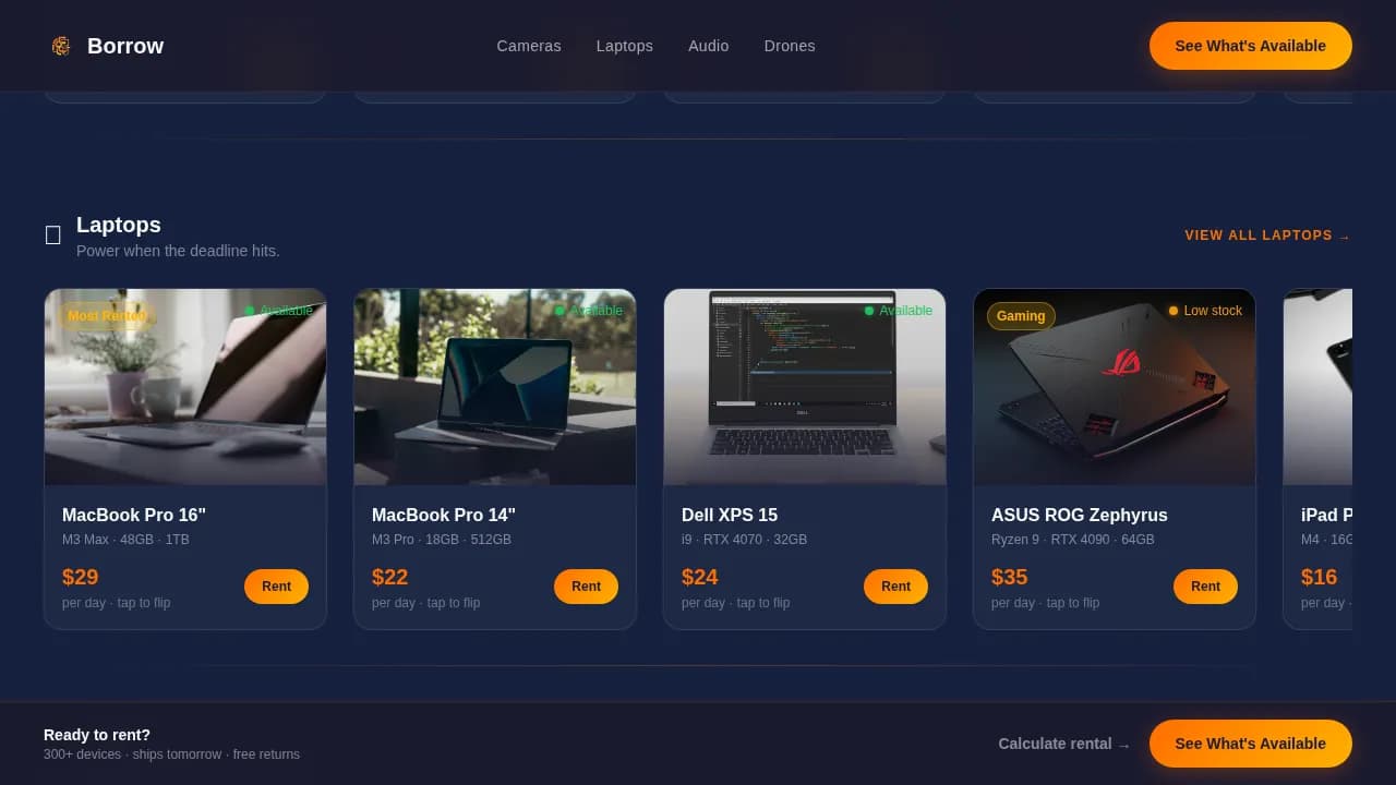 Borrow - Curated Device Rental Landing Page Template