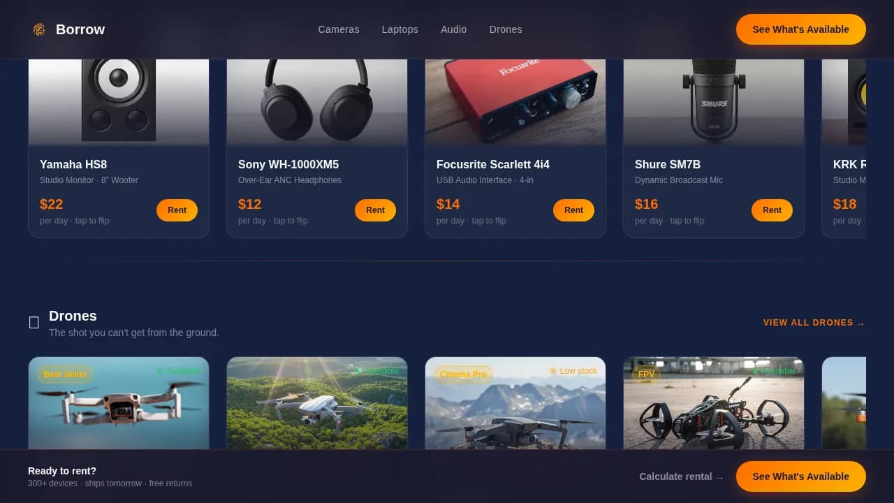 Borrow - Curated Device Rental Landing Page Template
