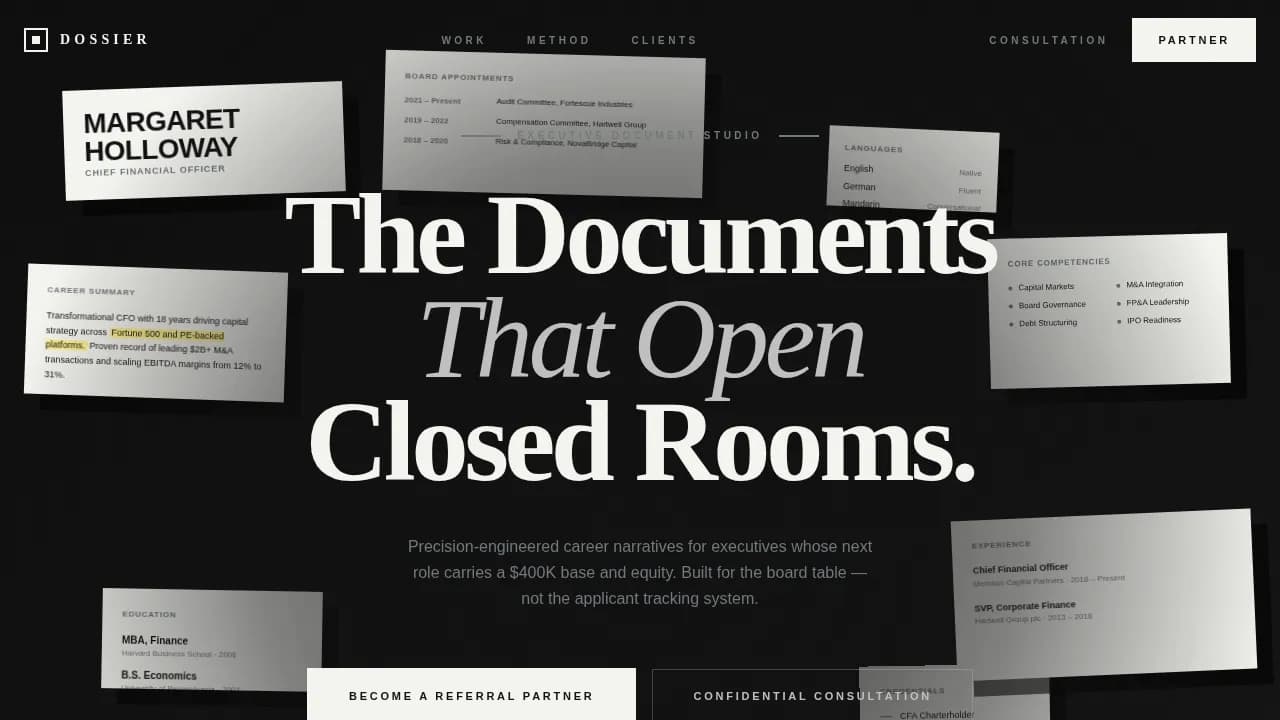 Dossier — Expert Executive Positioning Landing Page Template