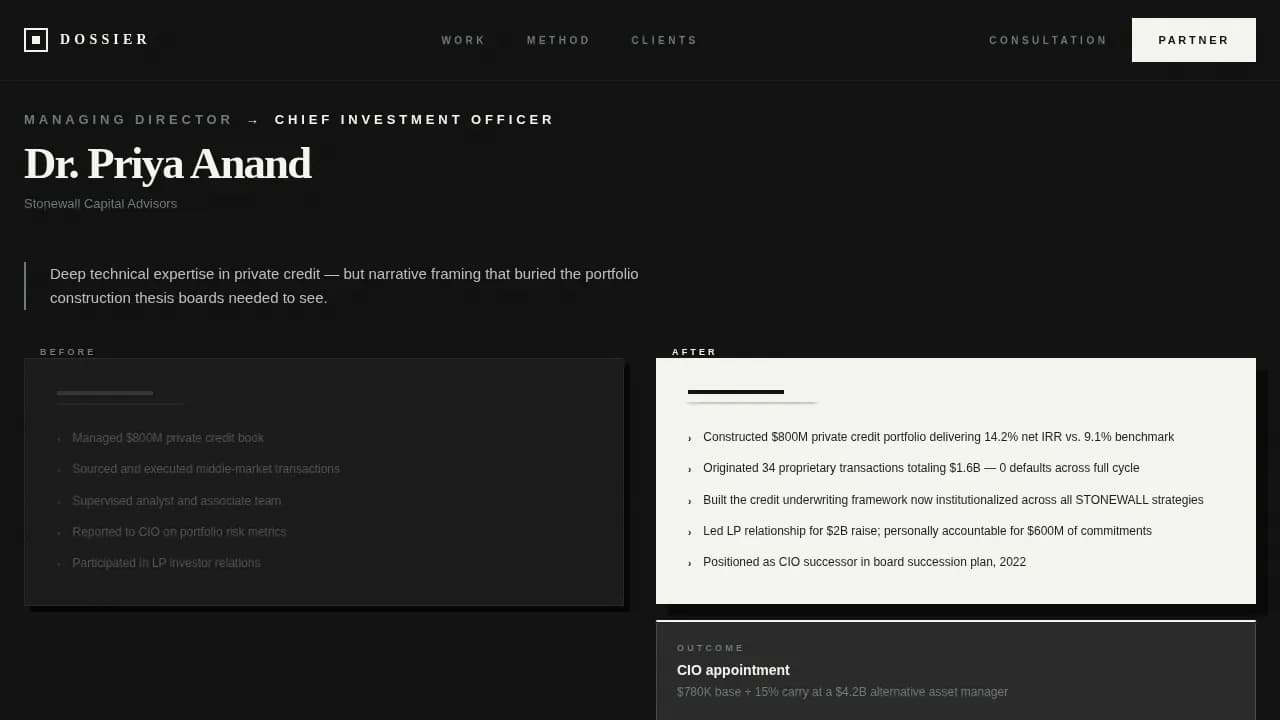 Dossier — Expert Executive Positioning Landing Page Template