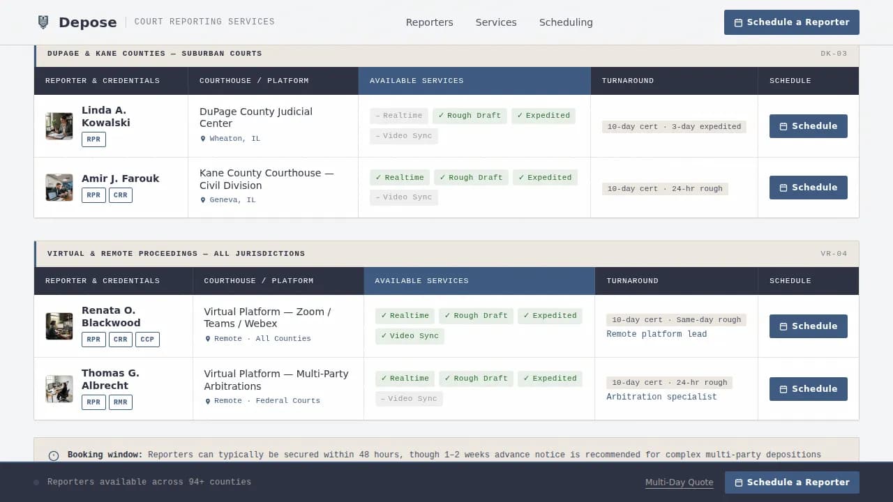 Testify — Expert Court Reporter Landing Page Template