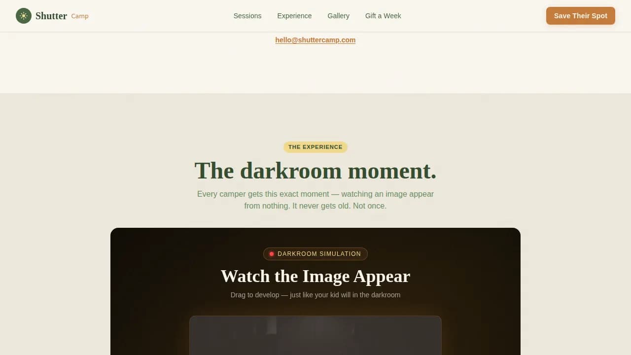 Lens — Artisan Kids Photo Camp Landing Page Template
