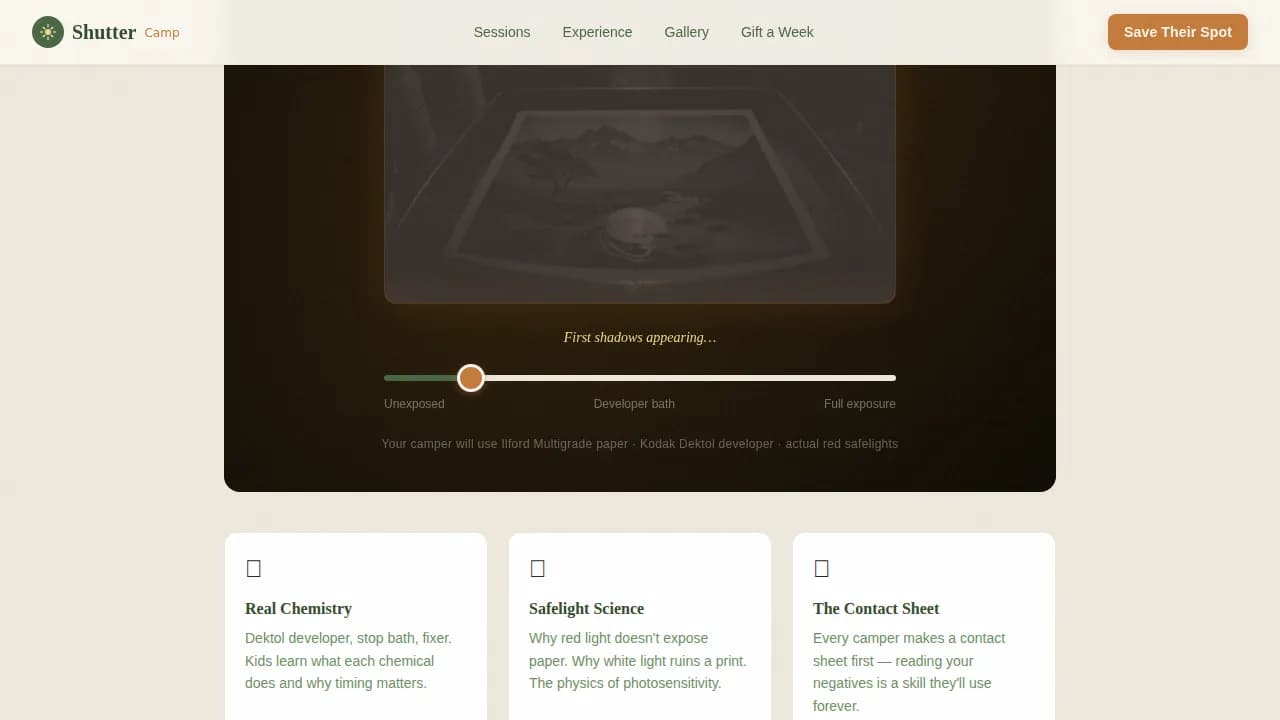 Lens — Artisan Kids Photo Camp Landing Page Template
