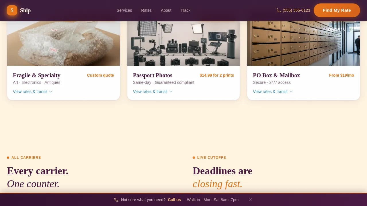 Dispatch — Urgent Shipping Center Solutions Landing Page Template