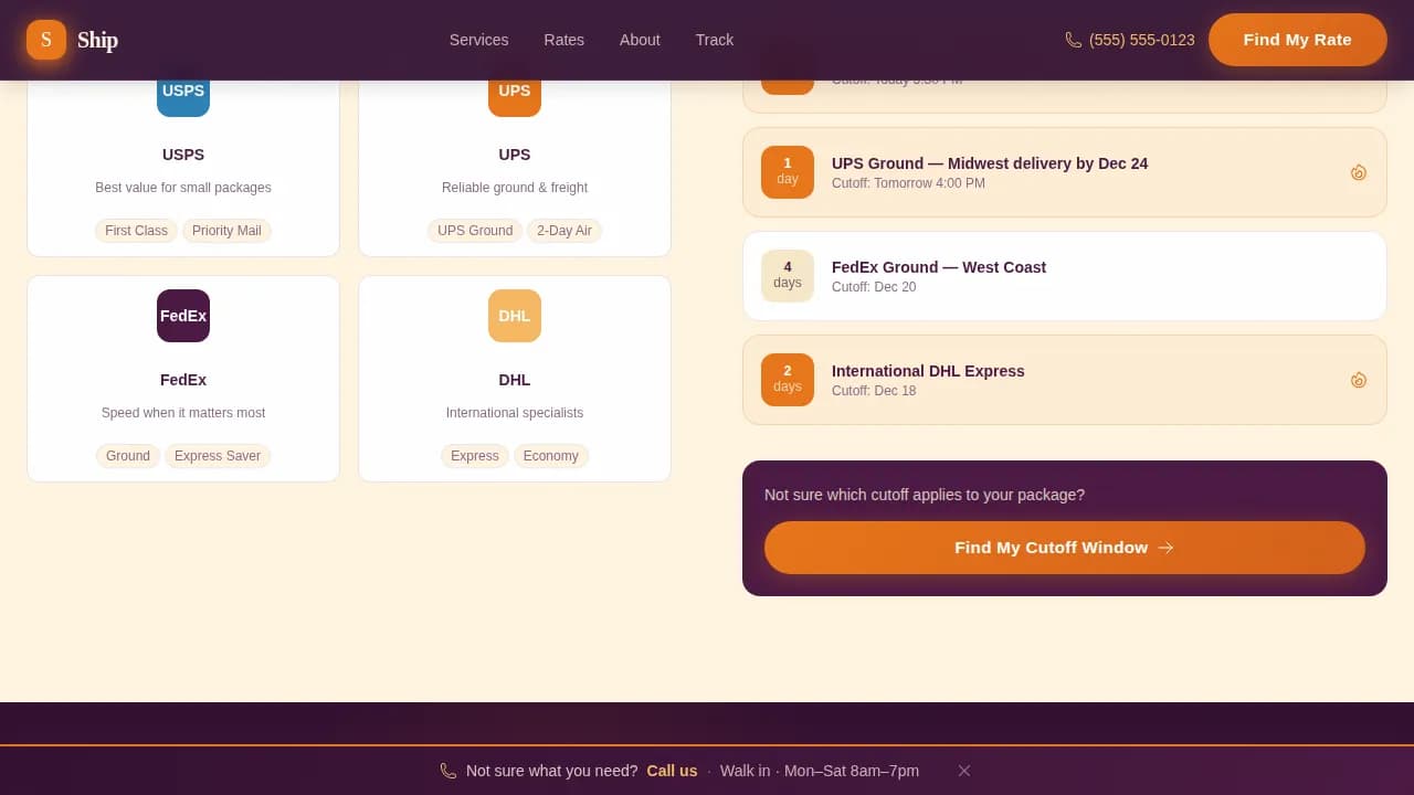 Dispatch — Urgent Shipping Center Solutions Landing Page Template