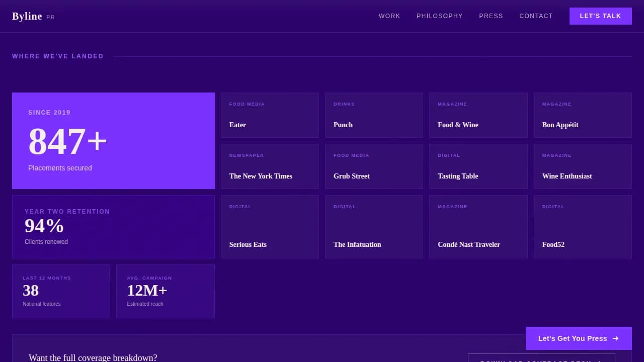 Byline - Manifesto-Driven Food PR Agency Landing Page Template