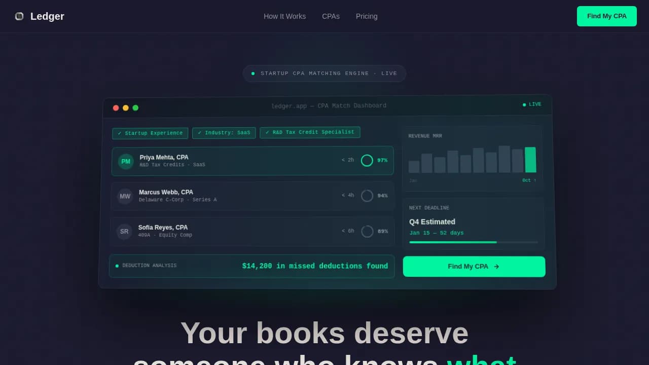Ledger - Smart CPA Matchmaking Landing Page Template