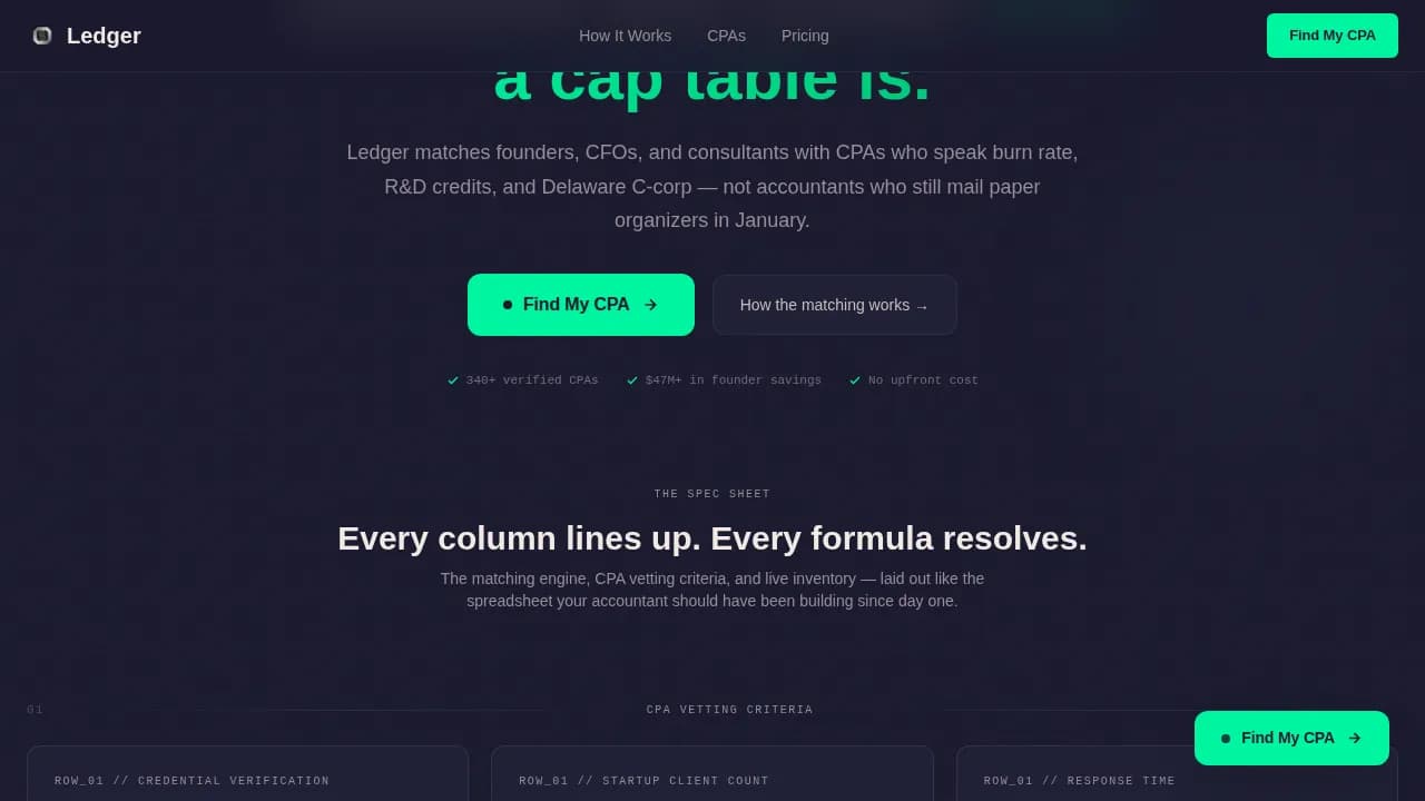 Ledger - Smart CPA Matchmaking Landing Page Template