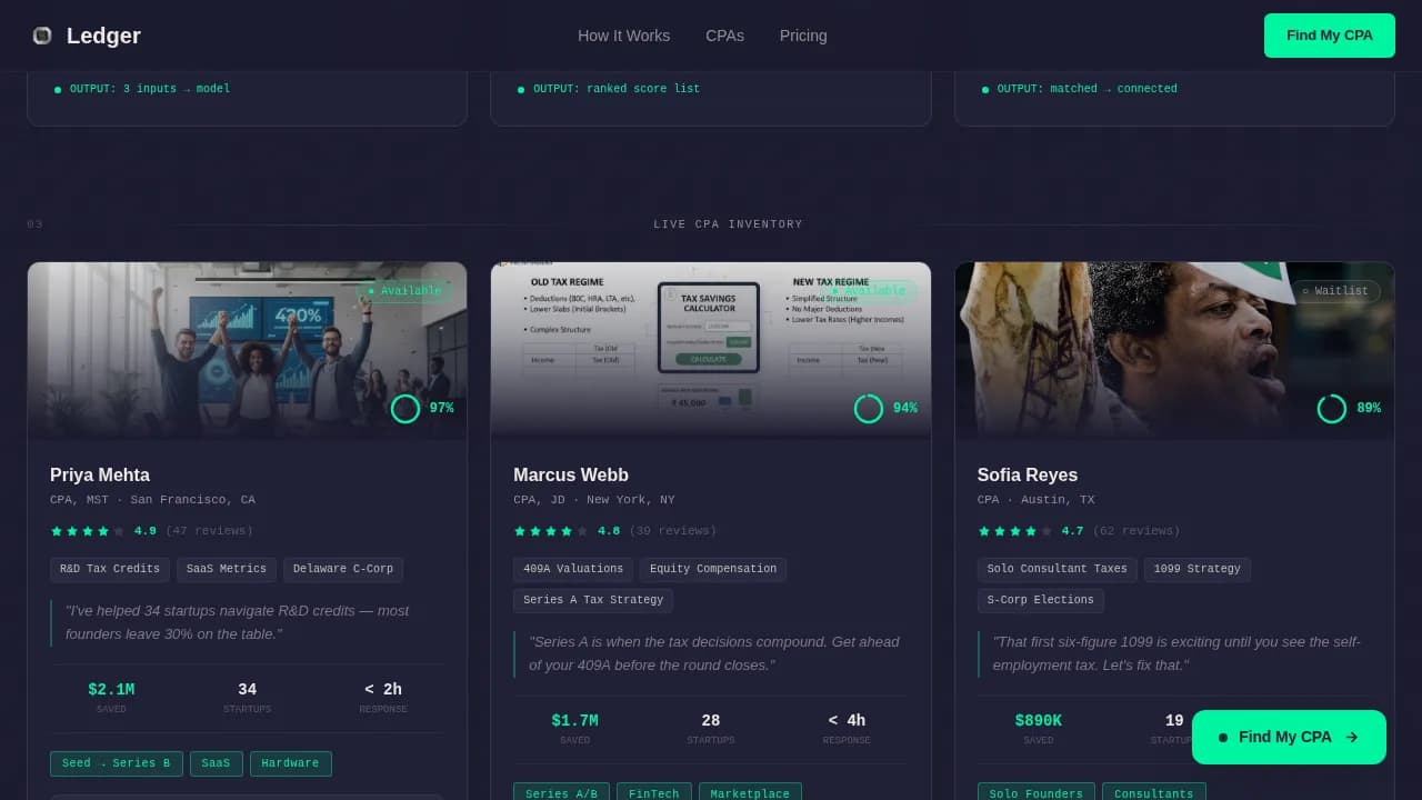 Ledger - Smart CPA Matchmaking Landing Page Template