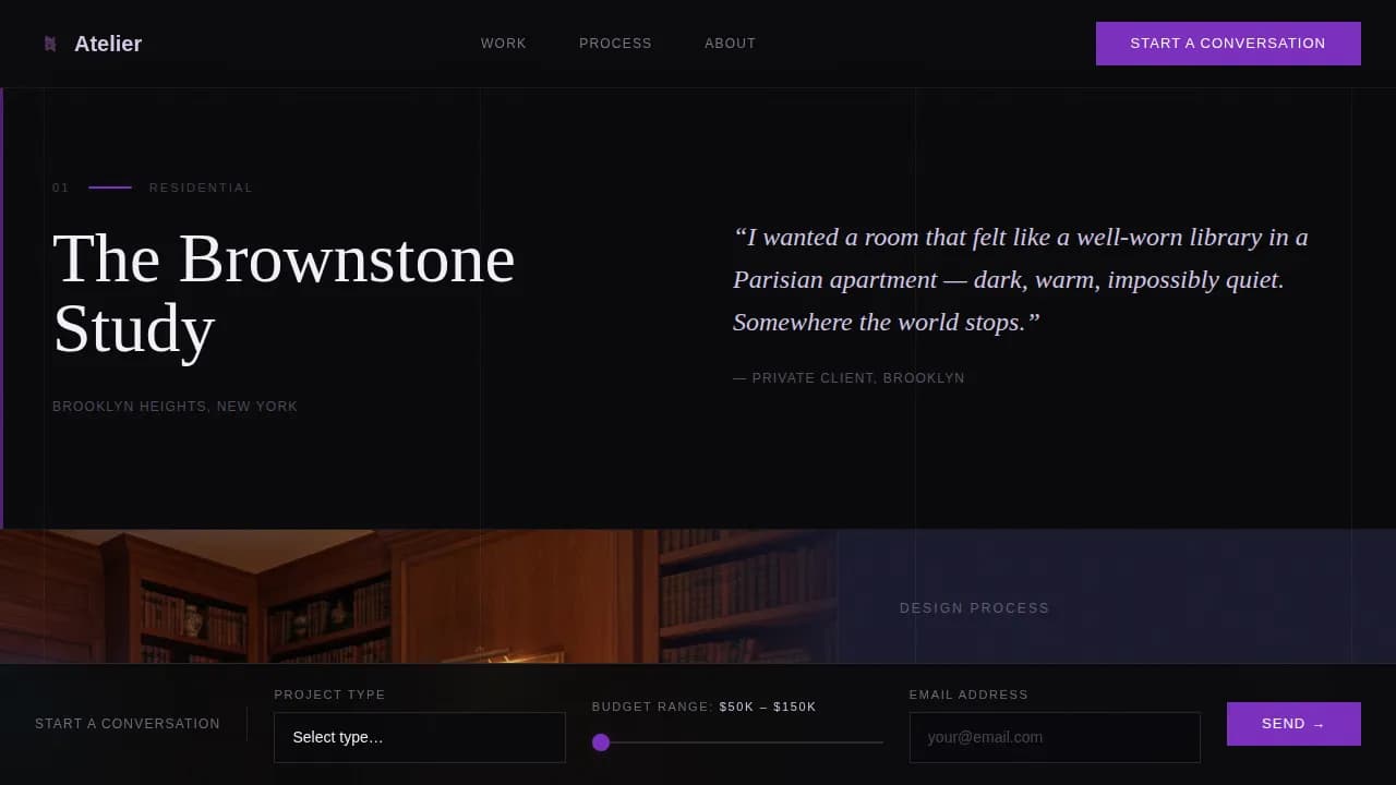 Studio — Immersive Interior Design Portfolio Landing Page Template