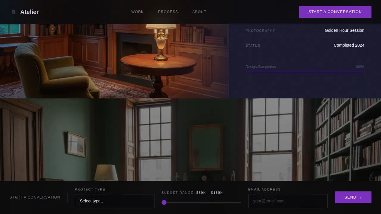 Studio — Immersive Interior Design Portfolio Landing Page Template