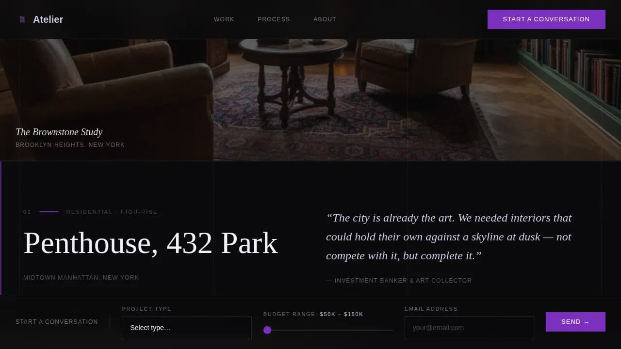 Studio — Immersive Interior Design Portfolio Landing Page Template