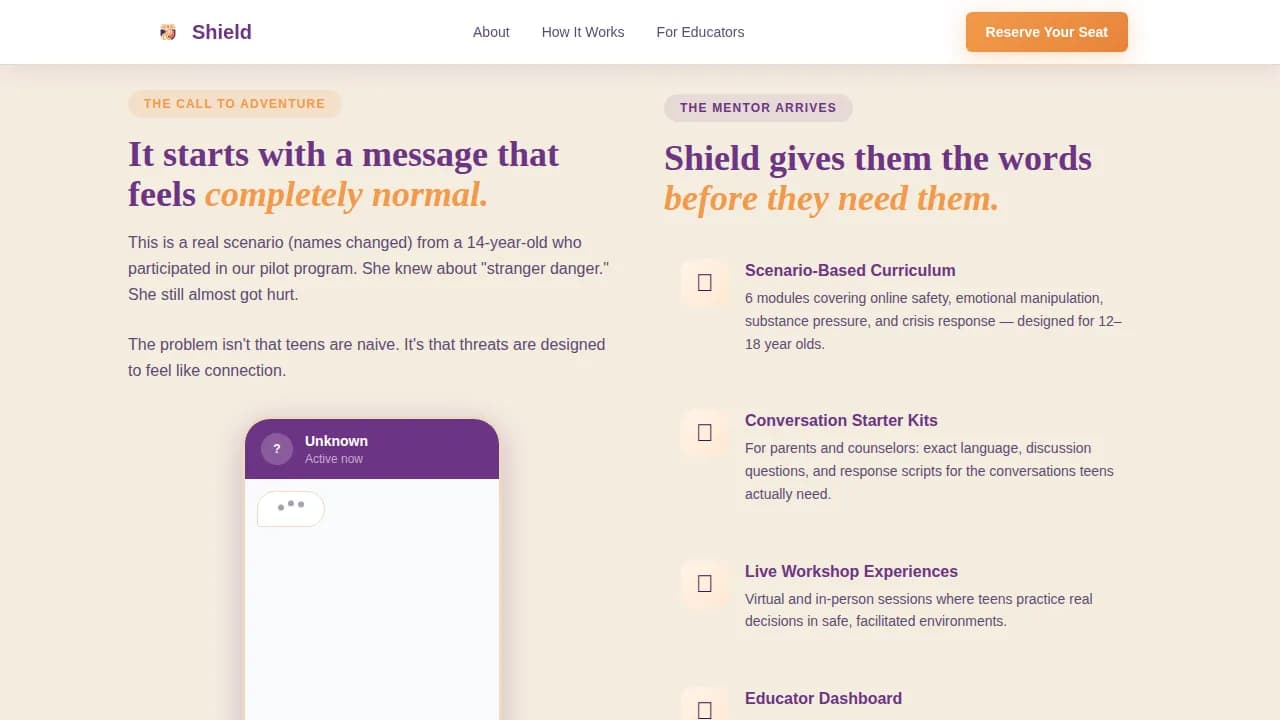 Sentinel — Protective Youth Digital Safety Landing Page Template