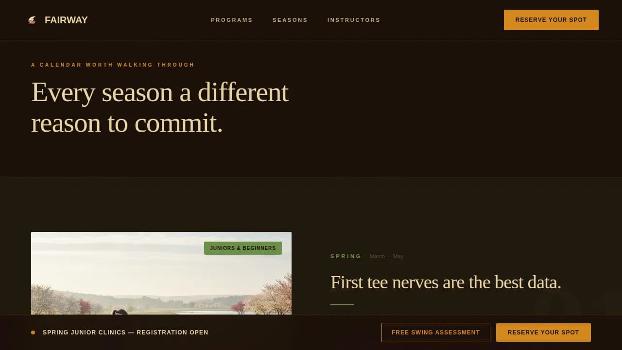 Greens — Premier Golf Academy Landing Page Template