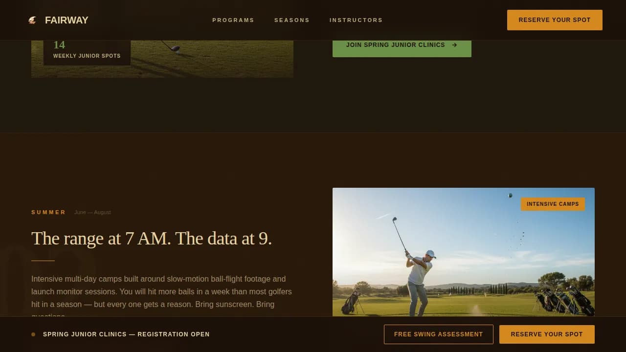 Greens — Premier Golf Academy Landing Page Template