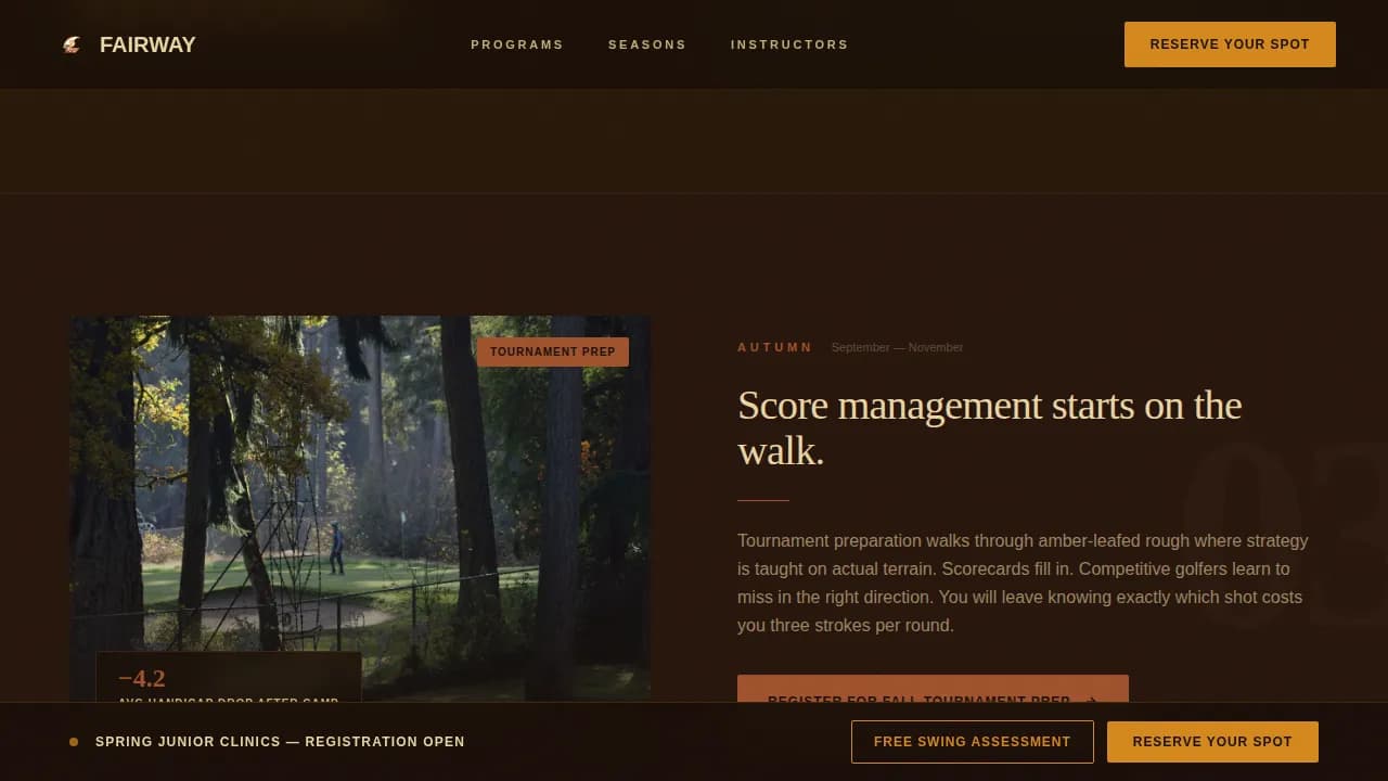 Greens — Premier Golf Academy Landing Page Template