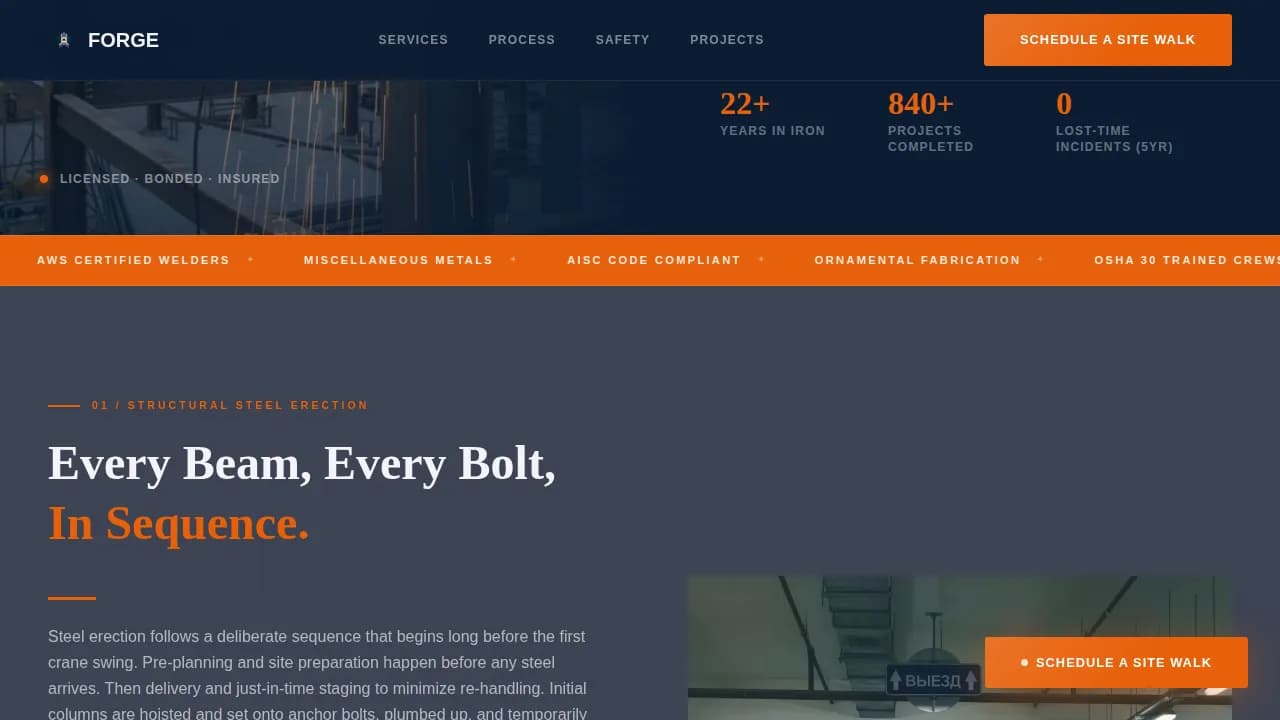 Forge — Industrial Ironworker Landing Page Template