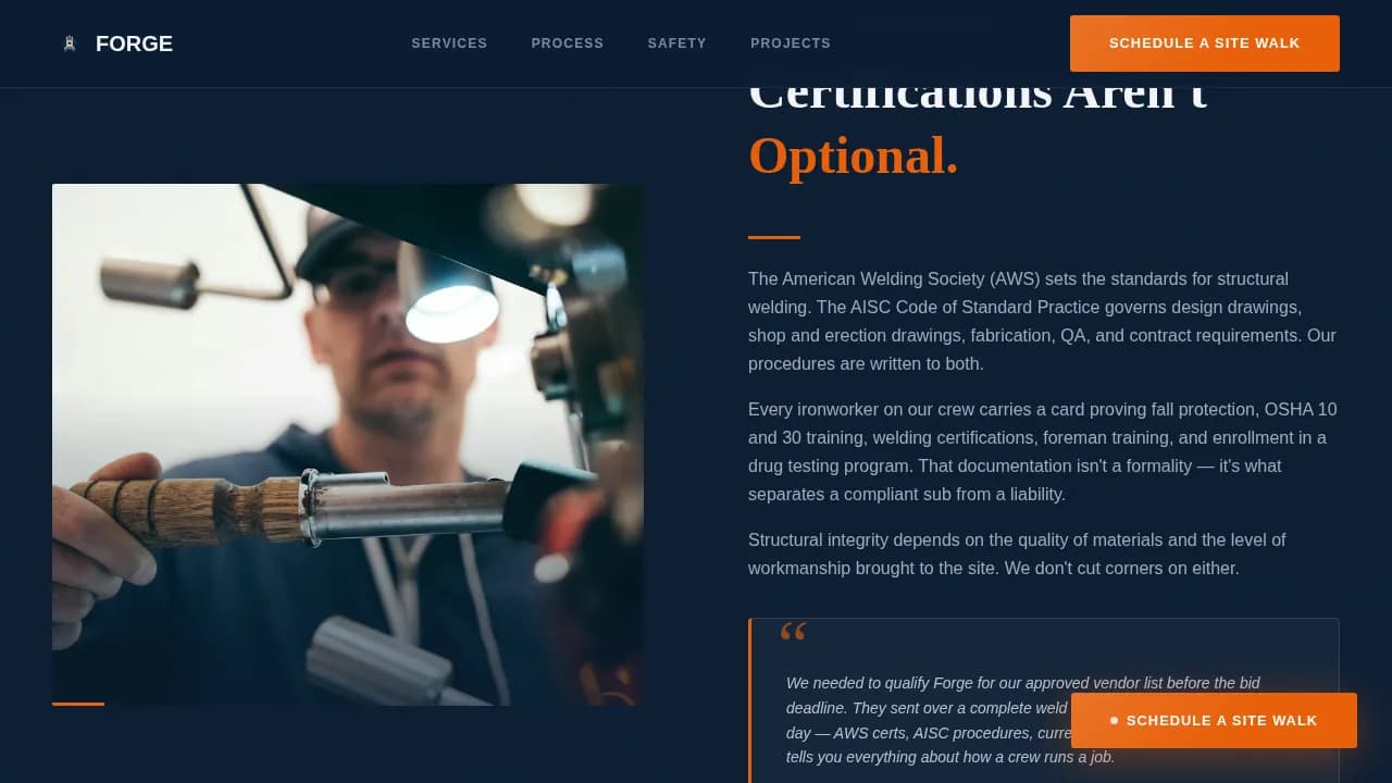 Forge — Industrial Ironworker Landing Page Template