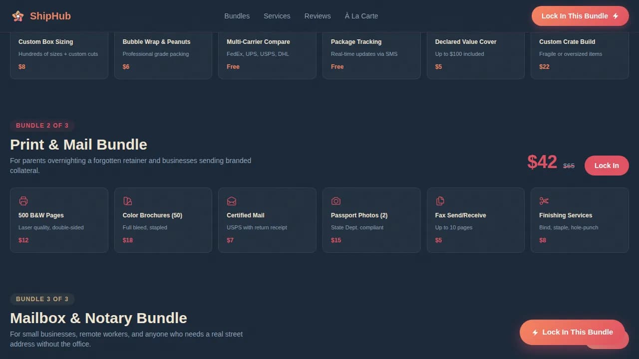 Shiphub — Convenient Mailing Center Landing Page Template