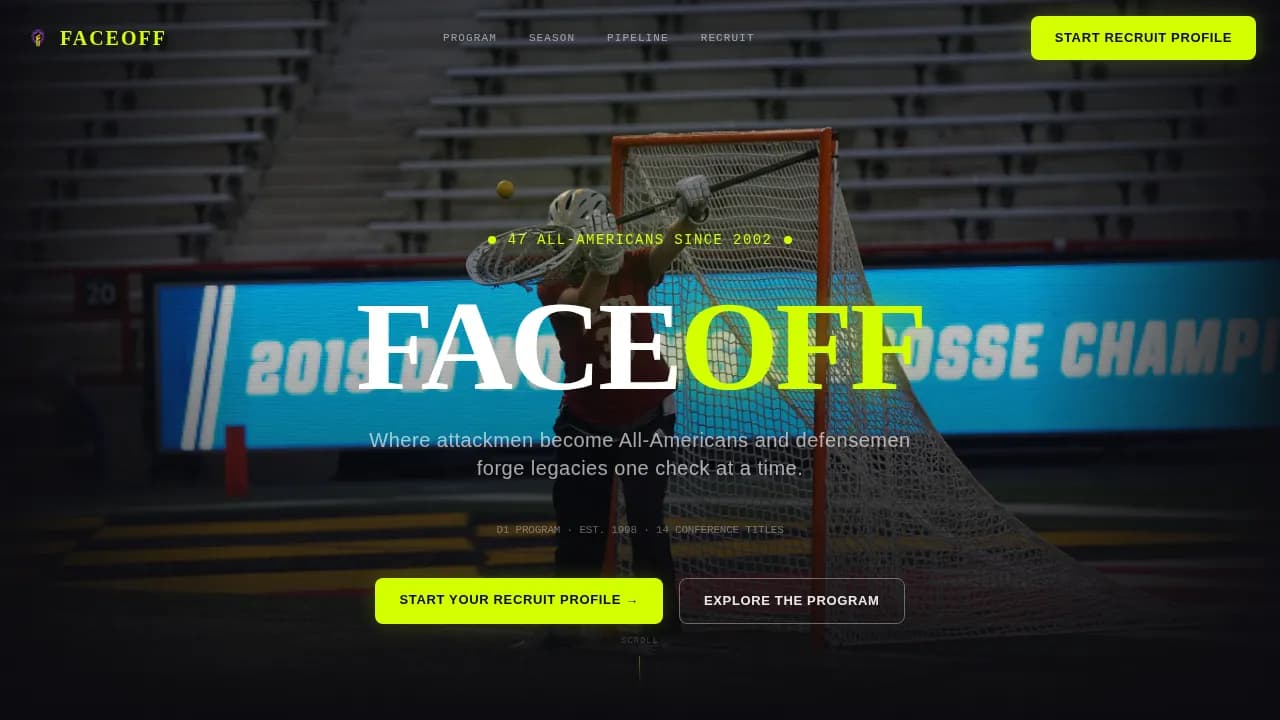 Faceoff — College Sports Recruiting Landing Page Template