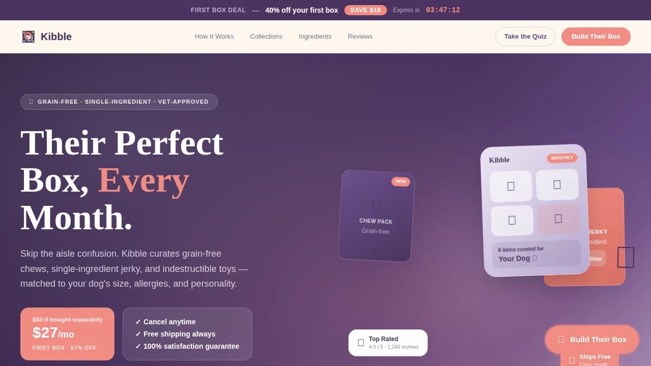 Paws — Premium Pet Care Subscription Landing Page Template