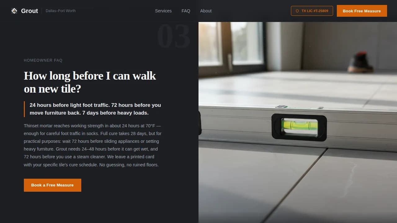 Grout — Professional Tile Installer Landing Page Template