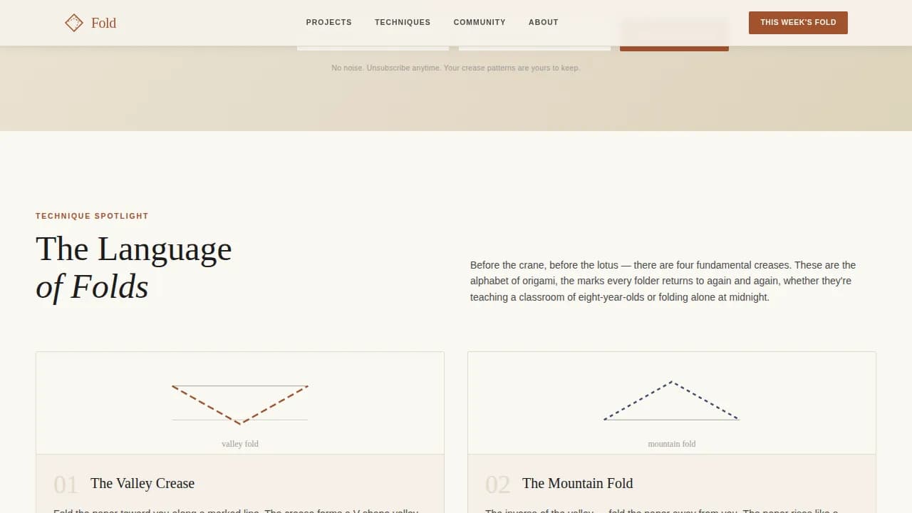Crease — Premium Origami Blog Landing Page Template