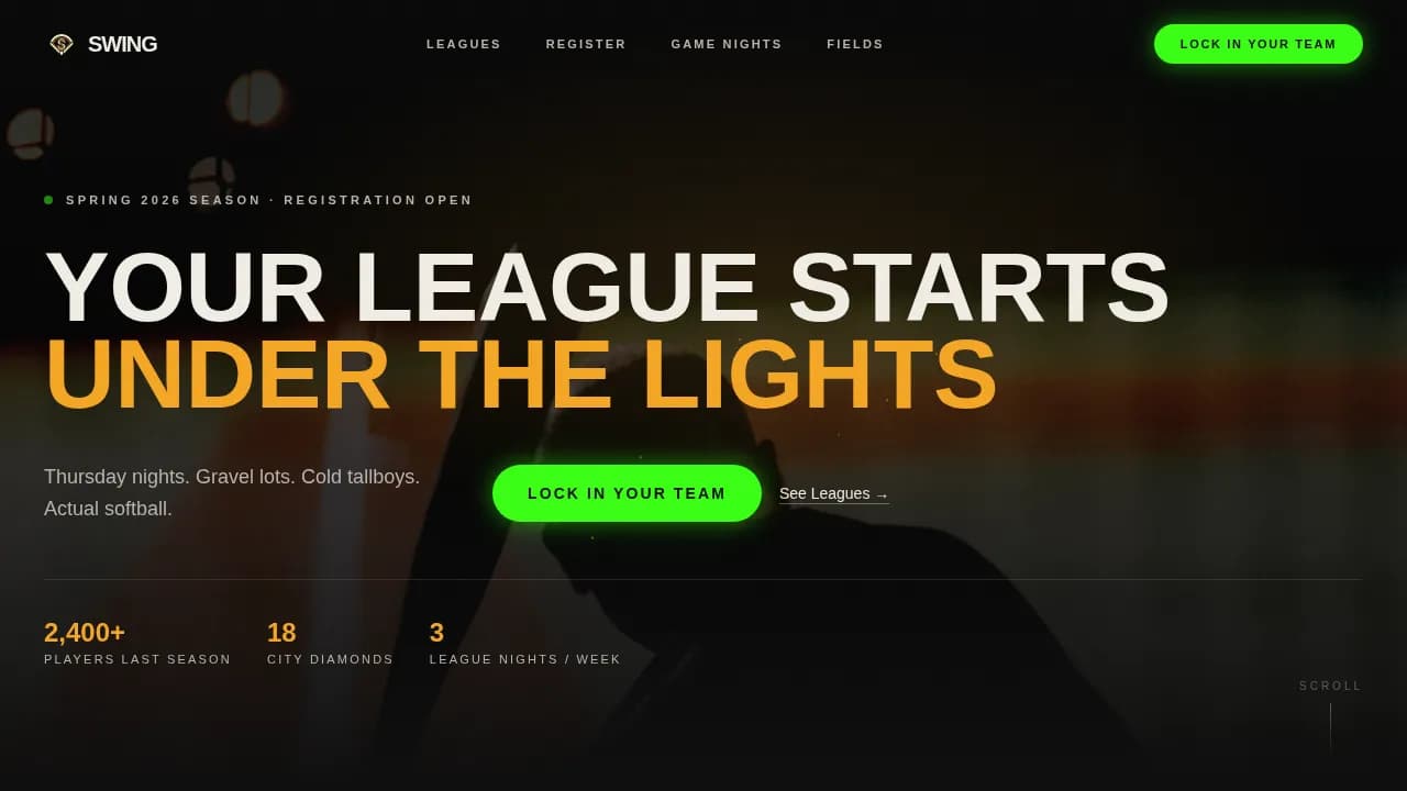 Lineup — Winning Softball League Landing Page Template