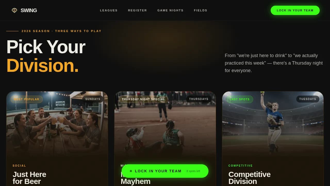 Lineup — Winning Softball League Landing Page Template