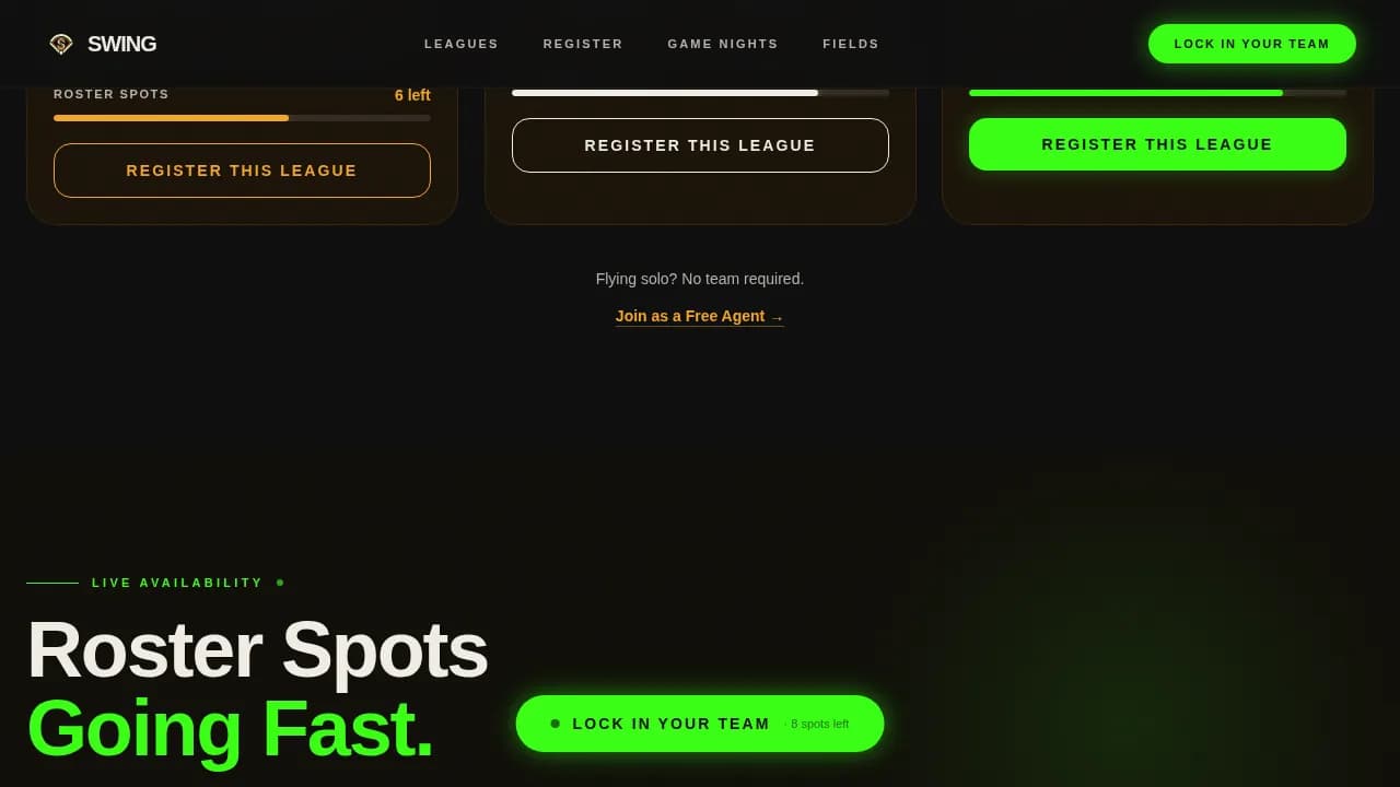 Lineup — Winning Softball League Landing Page Template