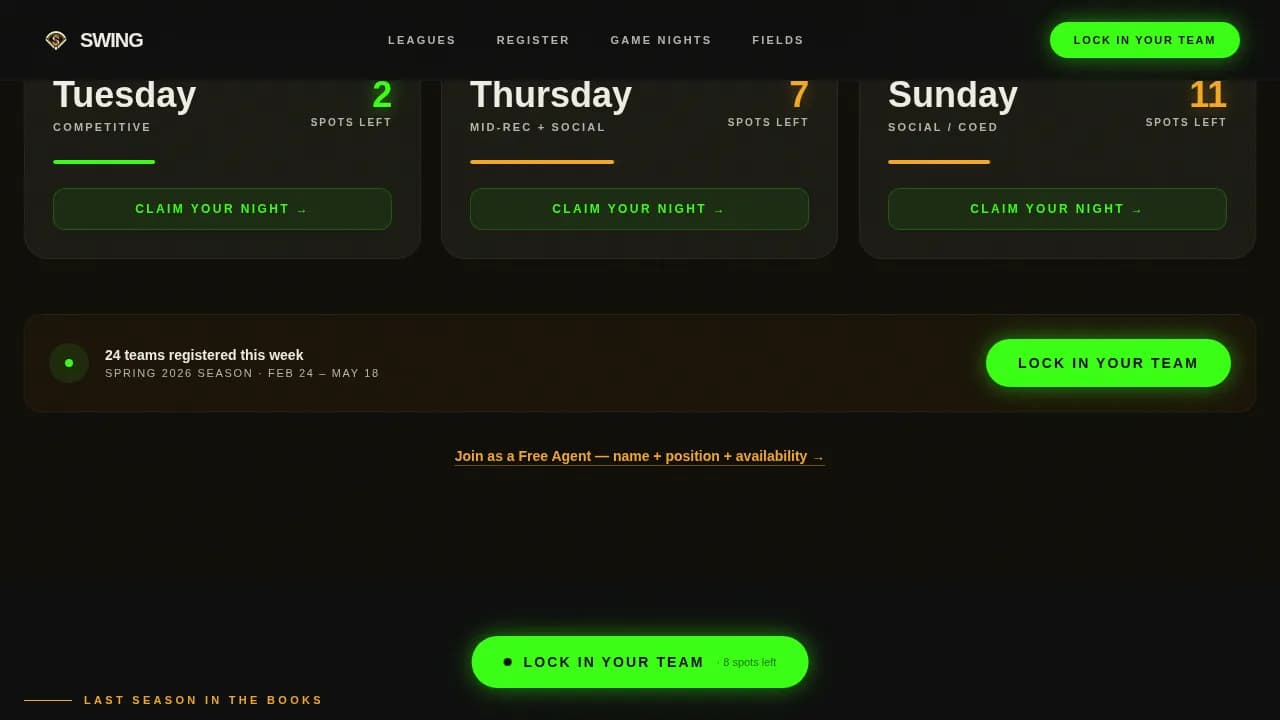 Lineup — Winning Softball League Landing Page Template