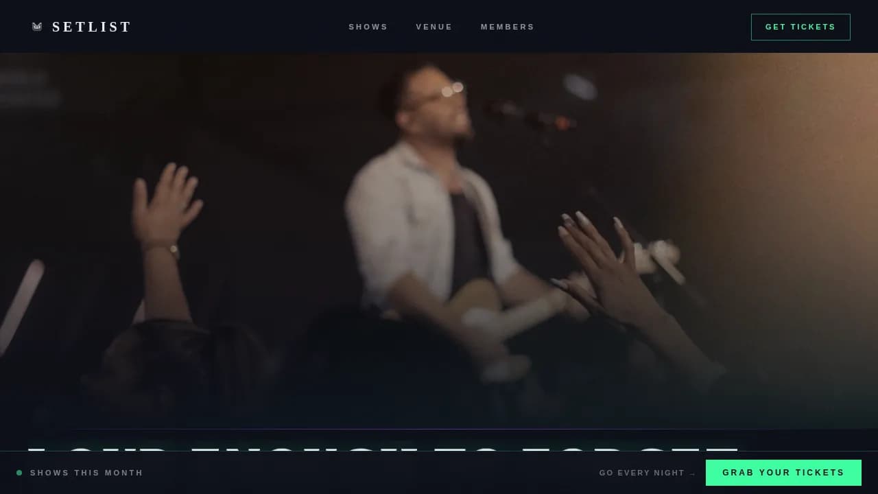 Setlist — Compelling Live Music Venue Landing Page Template