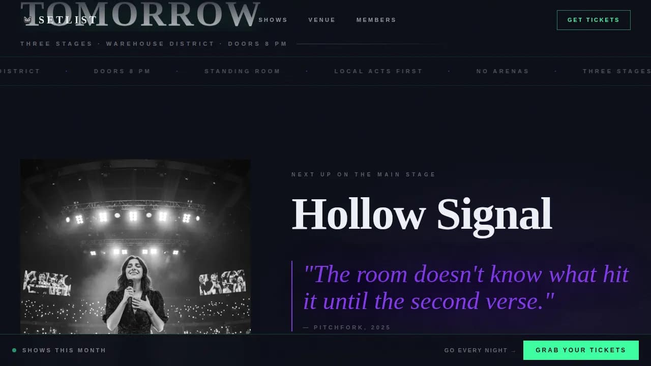 Setlist — Compelling Live Music Venue Landing Page Template