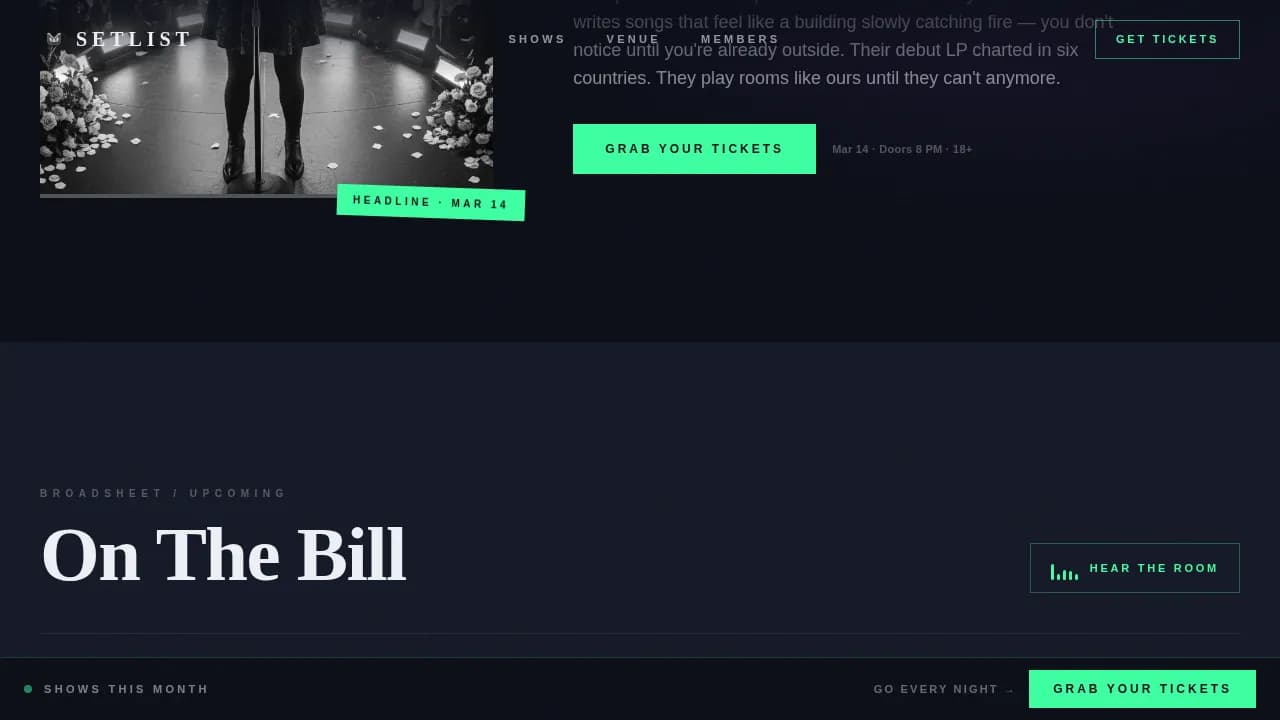 Setlist — Compelling Live Music Venue Landing Page Template
