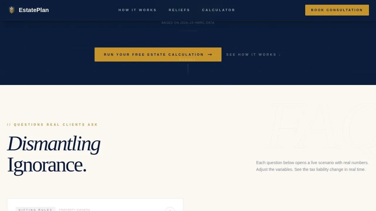 Estate & Succession Planning Cost Calculator Website Template