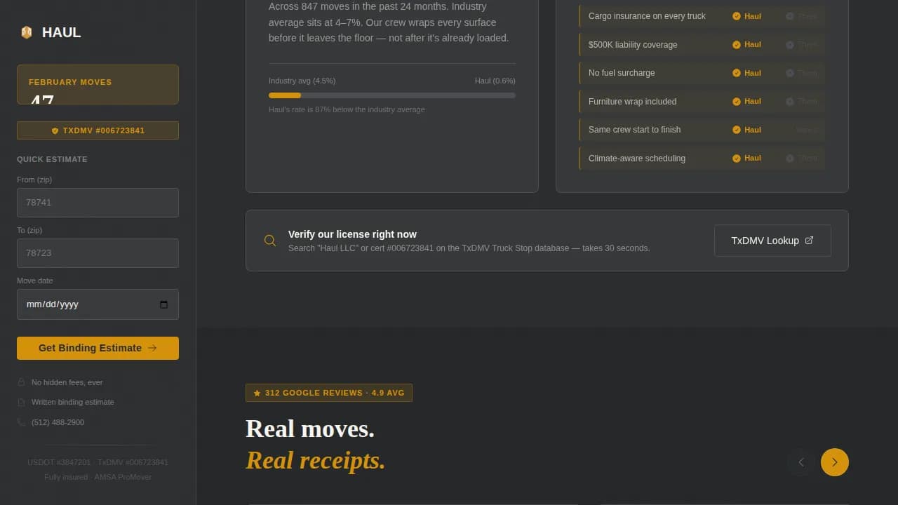 Haul — Professional Relocation Specialist Landing Page Template