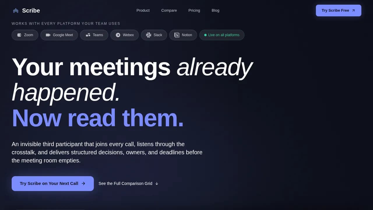 Scribe — AI Meeting Notes Landing Page Template