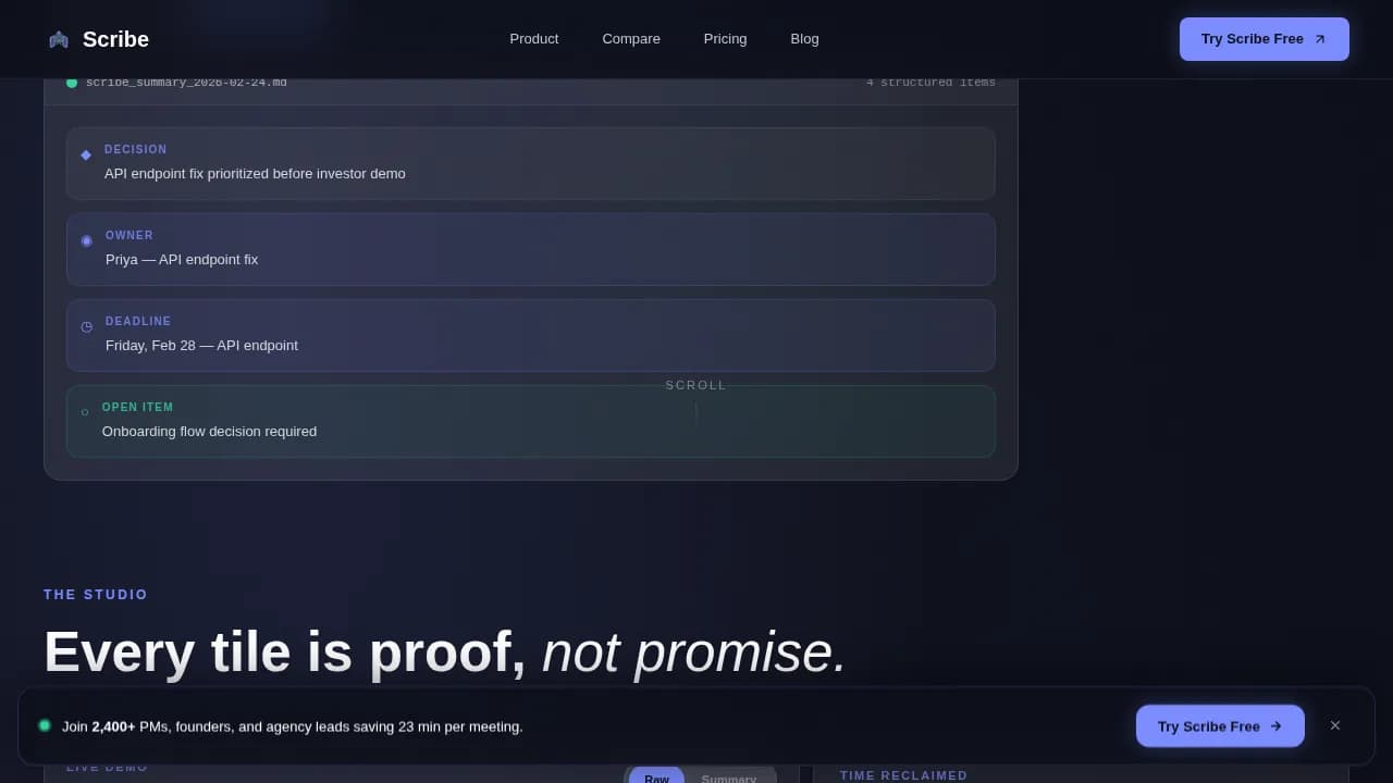 Scribe — AI Meeting Notes Landing Page Template