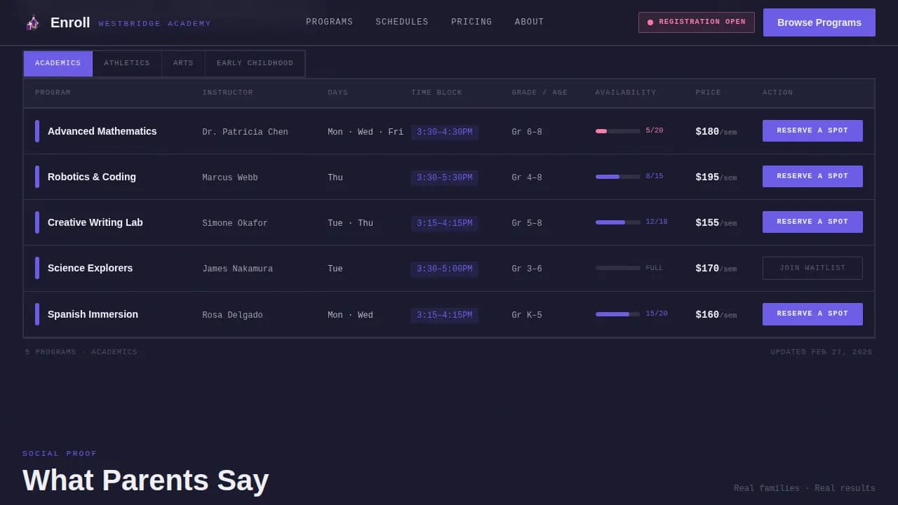Enroll — Bold Education Programs Landing Page Template