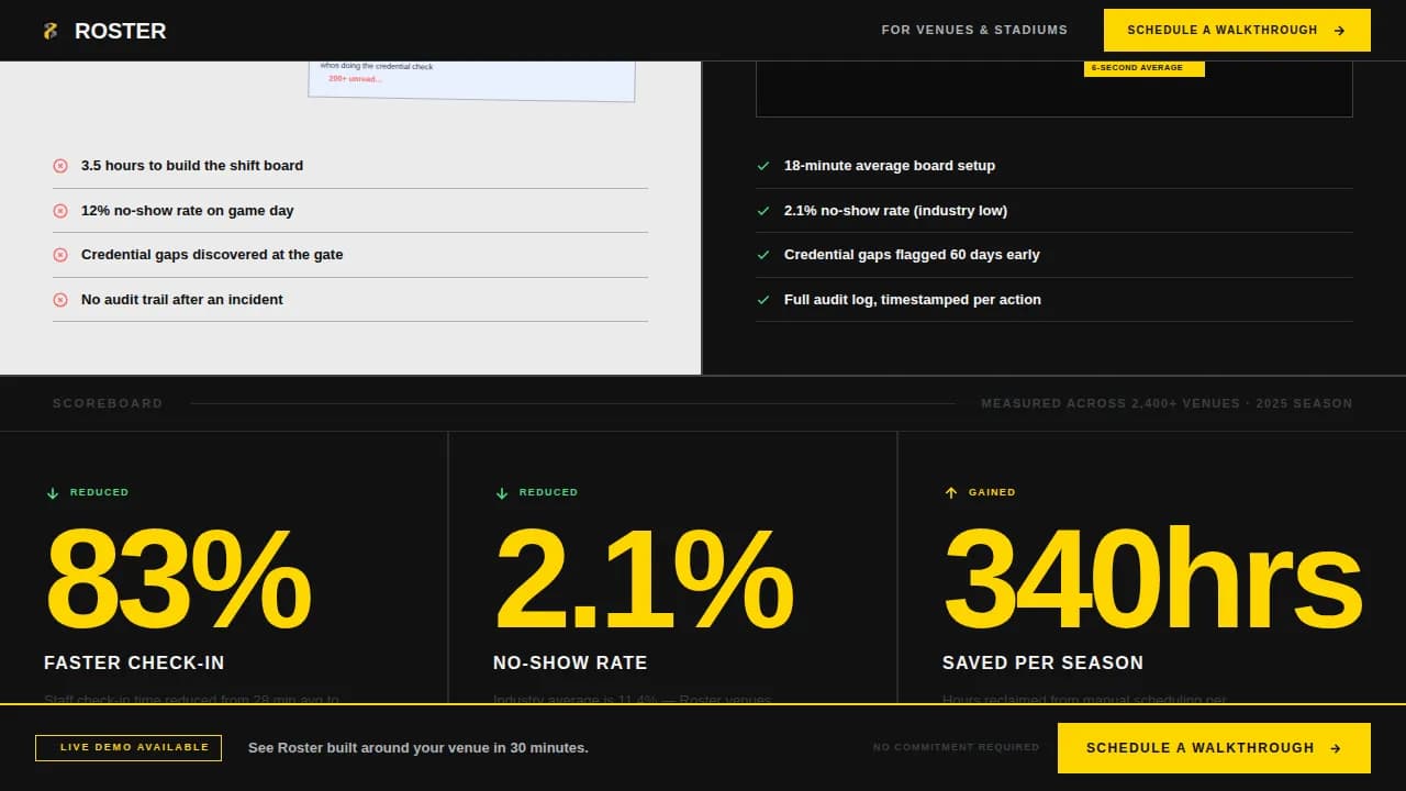 Roster — Streamlined Team Operations Landing Page Template