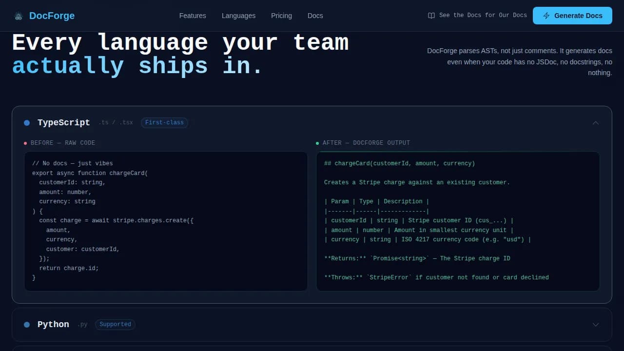 Docstring — Automated Developer Docs Landing Page Template