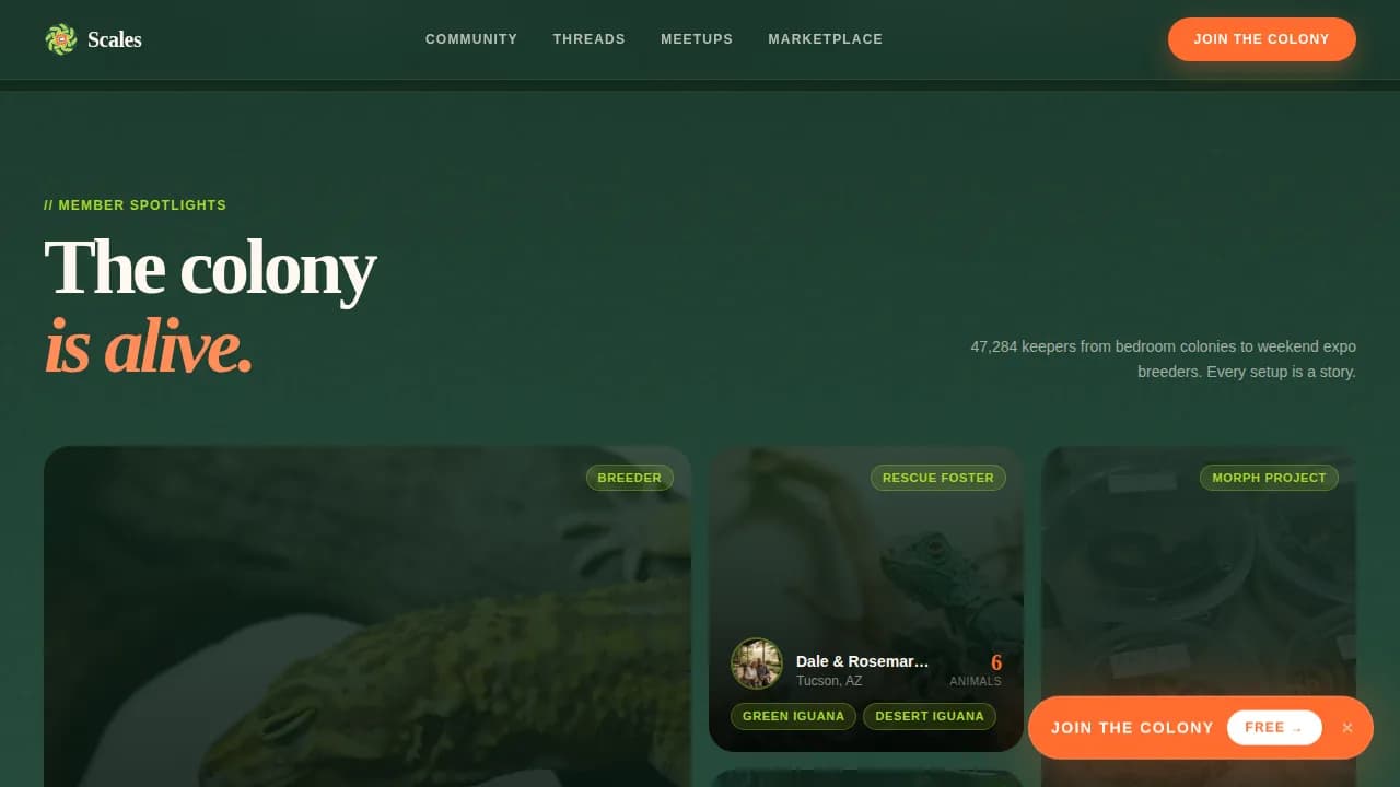 Scales — Vibrant Reptile Community Landing Page Template